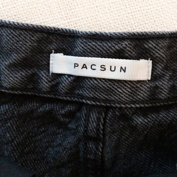 PACSUN Black Wide Leg Carpenter Jeans Distressed Ripped Knees Size 26 - Picture 5 of 5